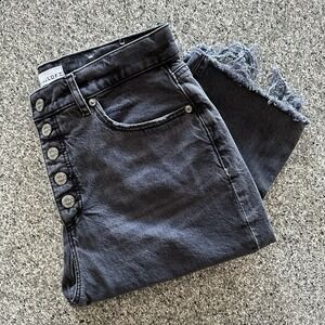 Loft Jeans Womens 8 29x23 High Rise Waist Straight Crop Black Button Fly Raw Hem